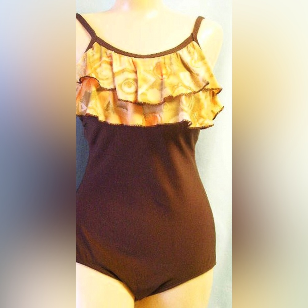 NWT Mastectomy ruffle swimsuit 5755-539 brown peach